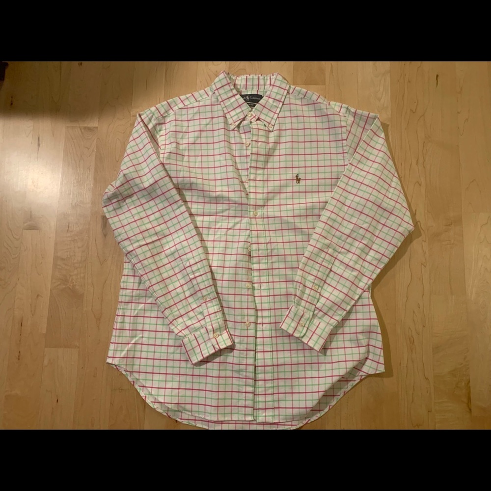 Ralph Lauren pink and green striped button down